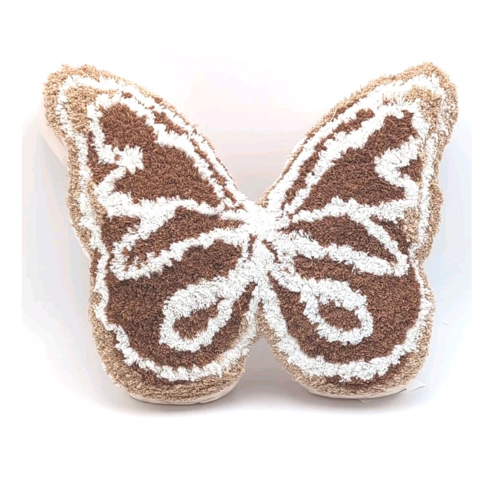 makers collective Butterfly shape Throw Pillow textured white brown 12"×16"x2"